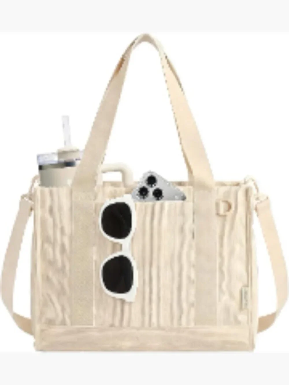 Corduroy Tote Bag with Laptop Sleeve & Crossbody Strap